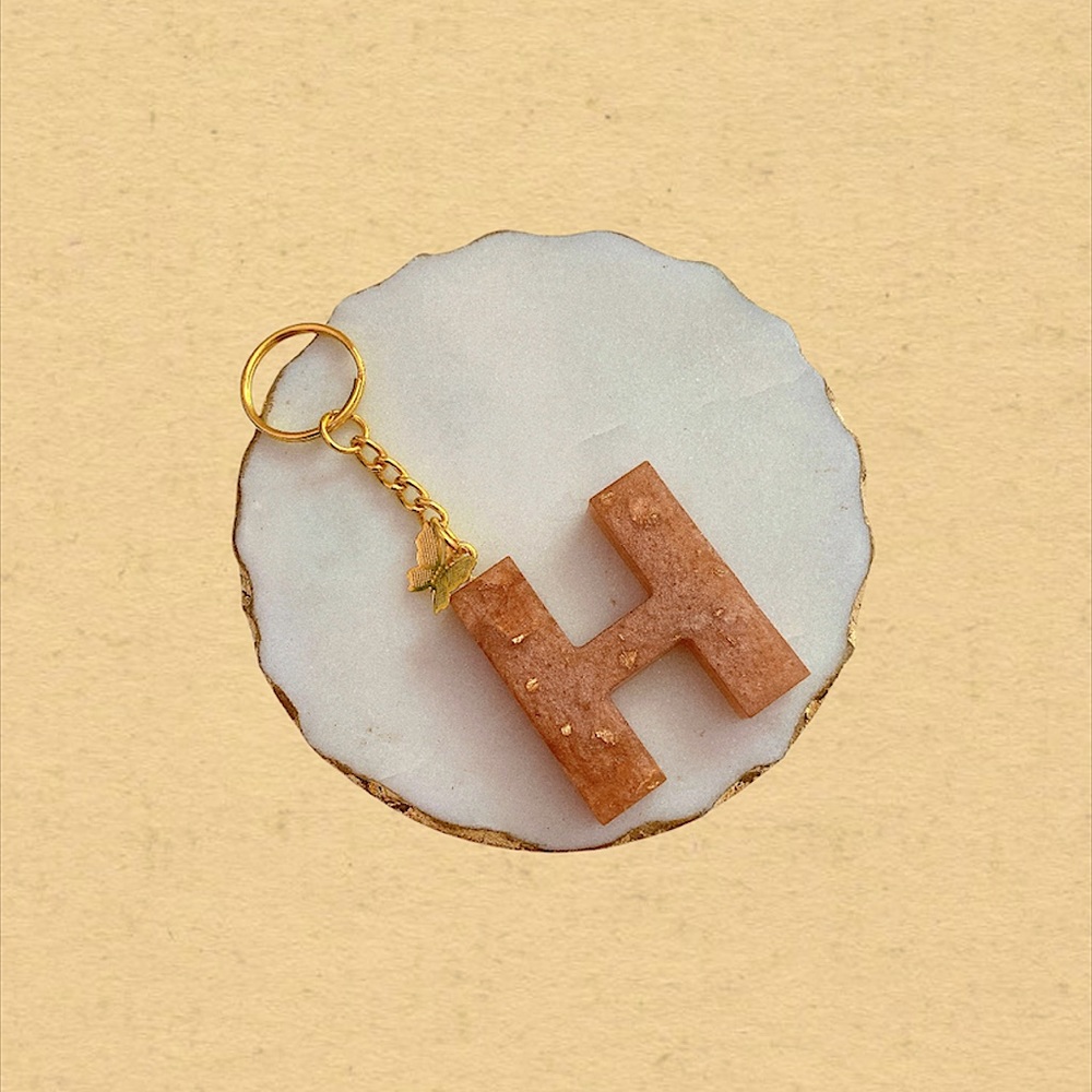 Custom Letter “H” Butterfly Key Chain - Peach Gold